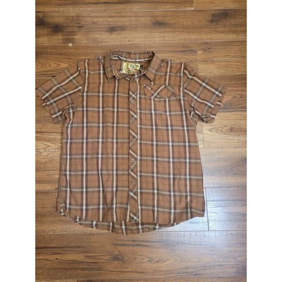 Mossy Oak Shirt Men's Large Brown Plaid Short Sleeve Button Up Pocket‎ Sportwear - Picture 1 of 10